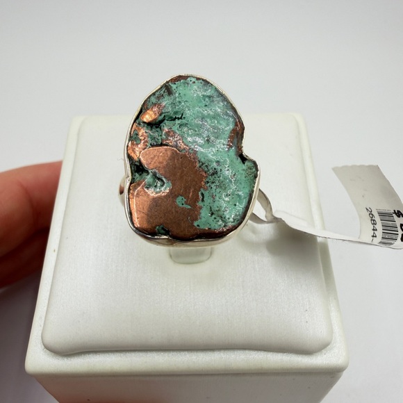 NWT 22x16mm Copper and Turquoise raw solitaire ring in sterling silver! - Picture 3 of 13